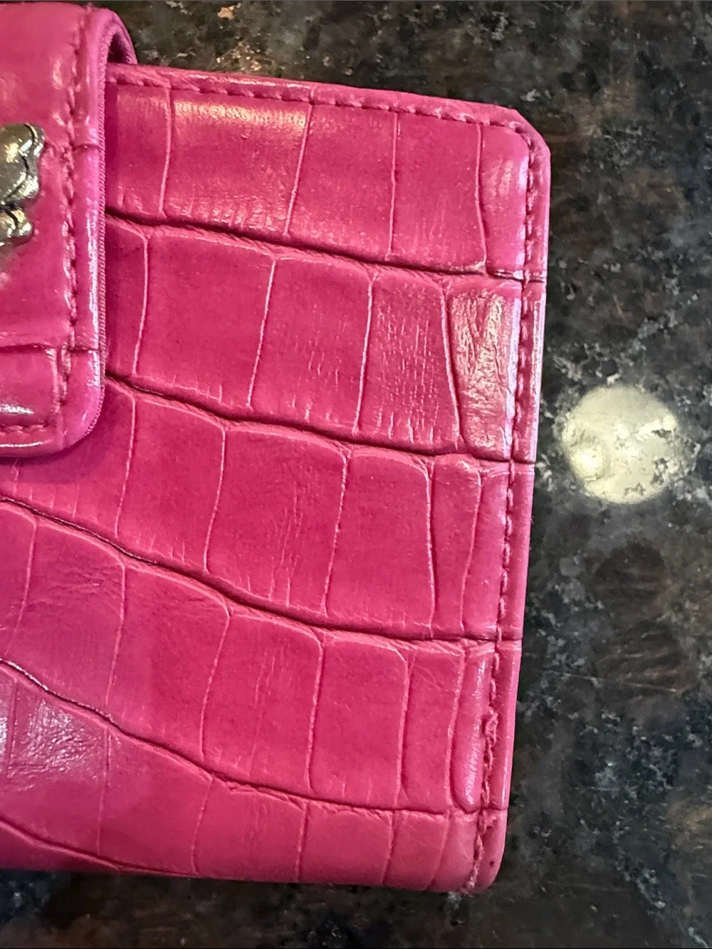 Vintage Pink Croc-Textured Butterfly Snap Wallet - Women